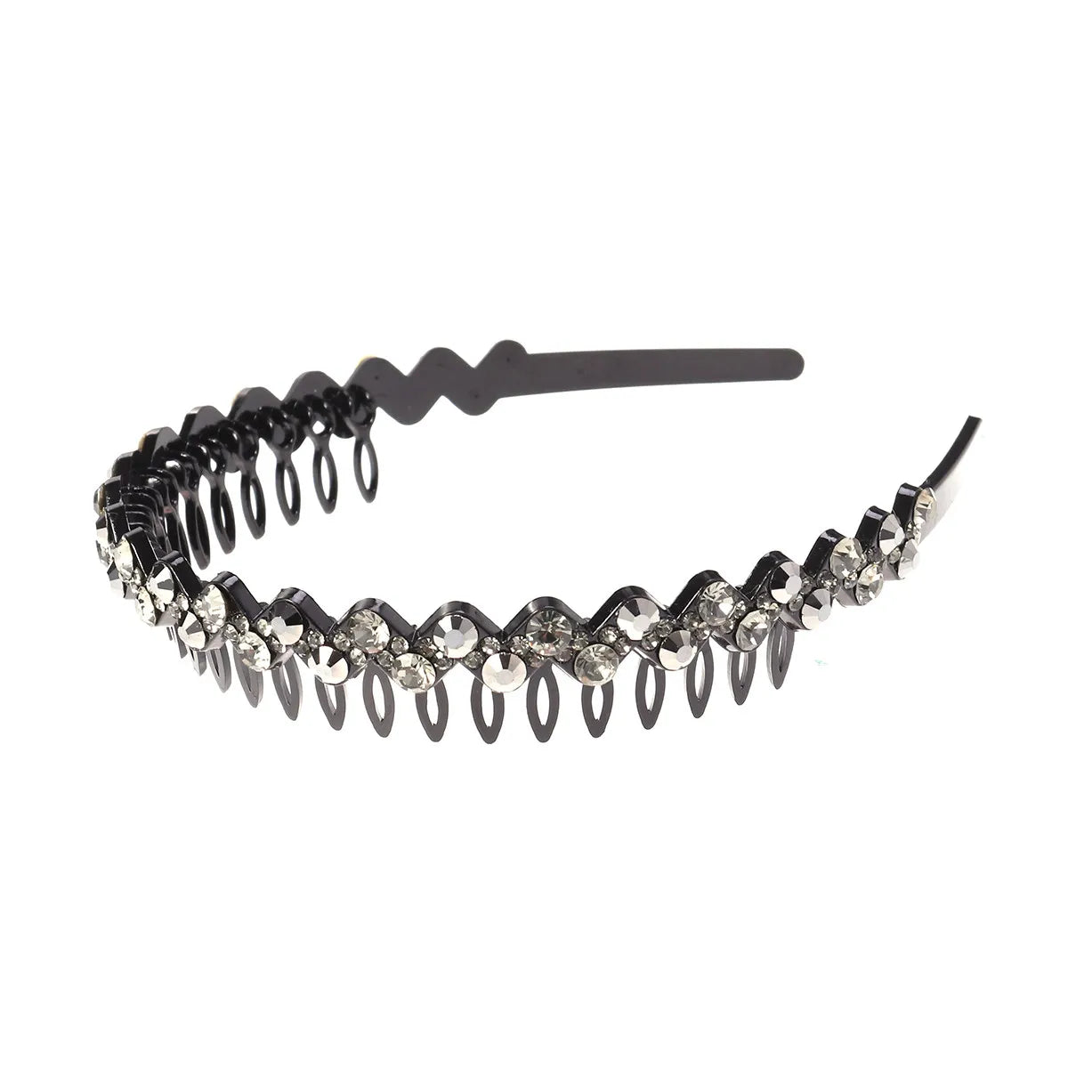 Crystal Rhinestone Toothed Headband | Party Hair Hoop Grey Black Rhinestone Headband QXL Default Title