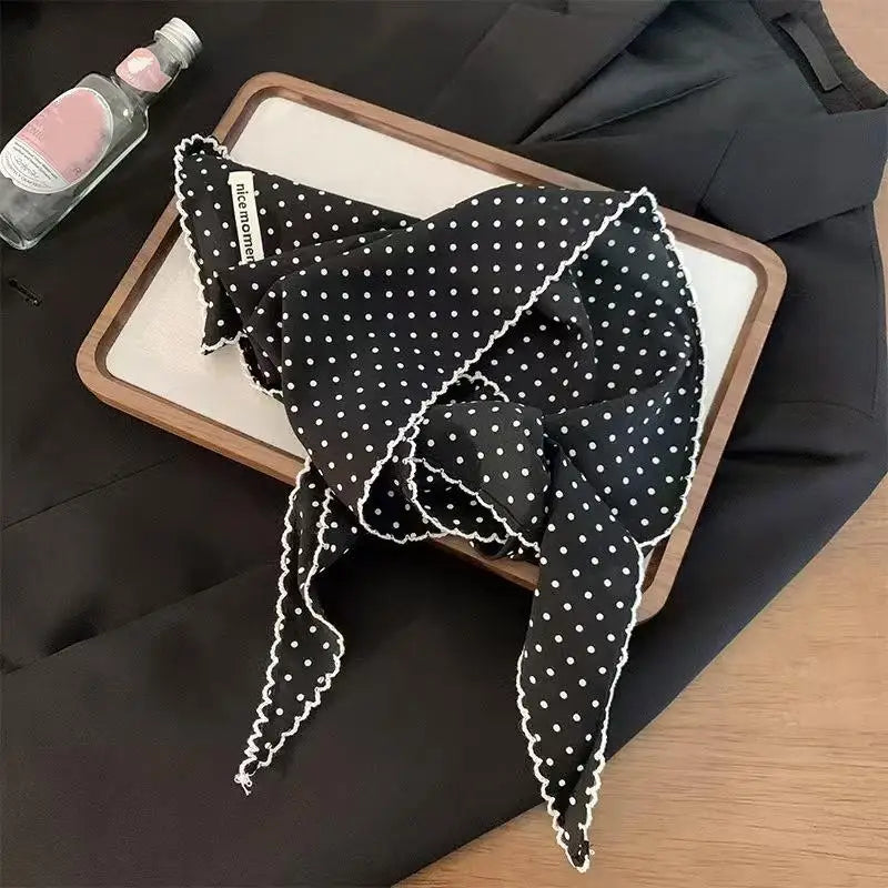 Polka Dot Headband Scarf | Women's Turban Hairband Hair Accessory Scarf QXL Black