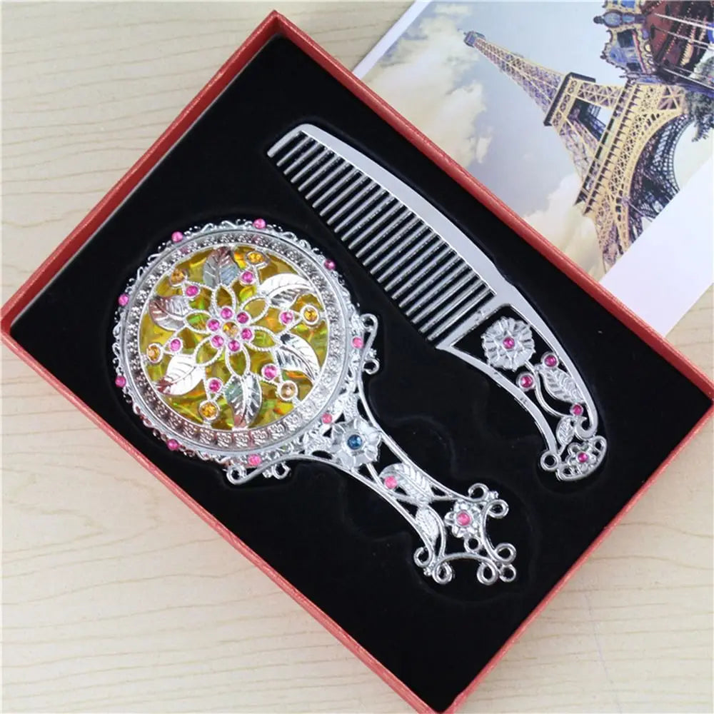 Vintage Retro Compact Makeup Mirror & Comb Set | Alloy Floral Compact Vanity Mirror QXL