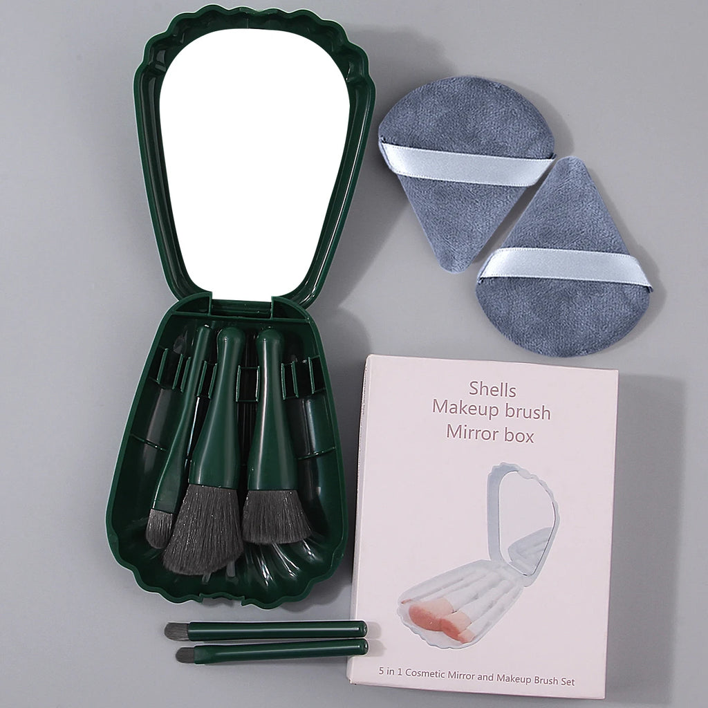 KOSSHOW 8-Piece Mini Makeup Brush Set | Shell Box & Puff Makeup Brush Set QXL