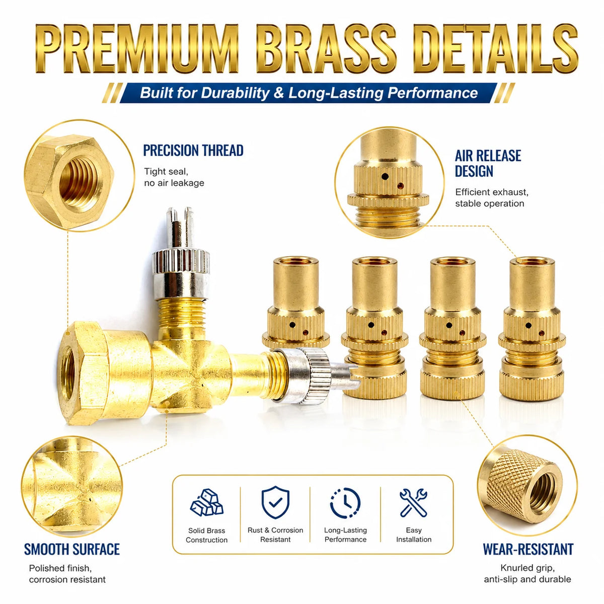TPMS Valve Tee Adapter 3-Way Kit + 4 Air Release Valves Tire Valve Adapter Kit QXL