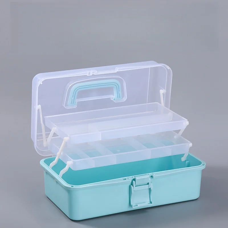 3-Layer Craft Organizer Box with Adjustable Dividers & Handle Craft Storage Organizer QXL Blue