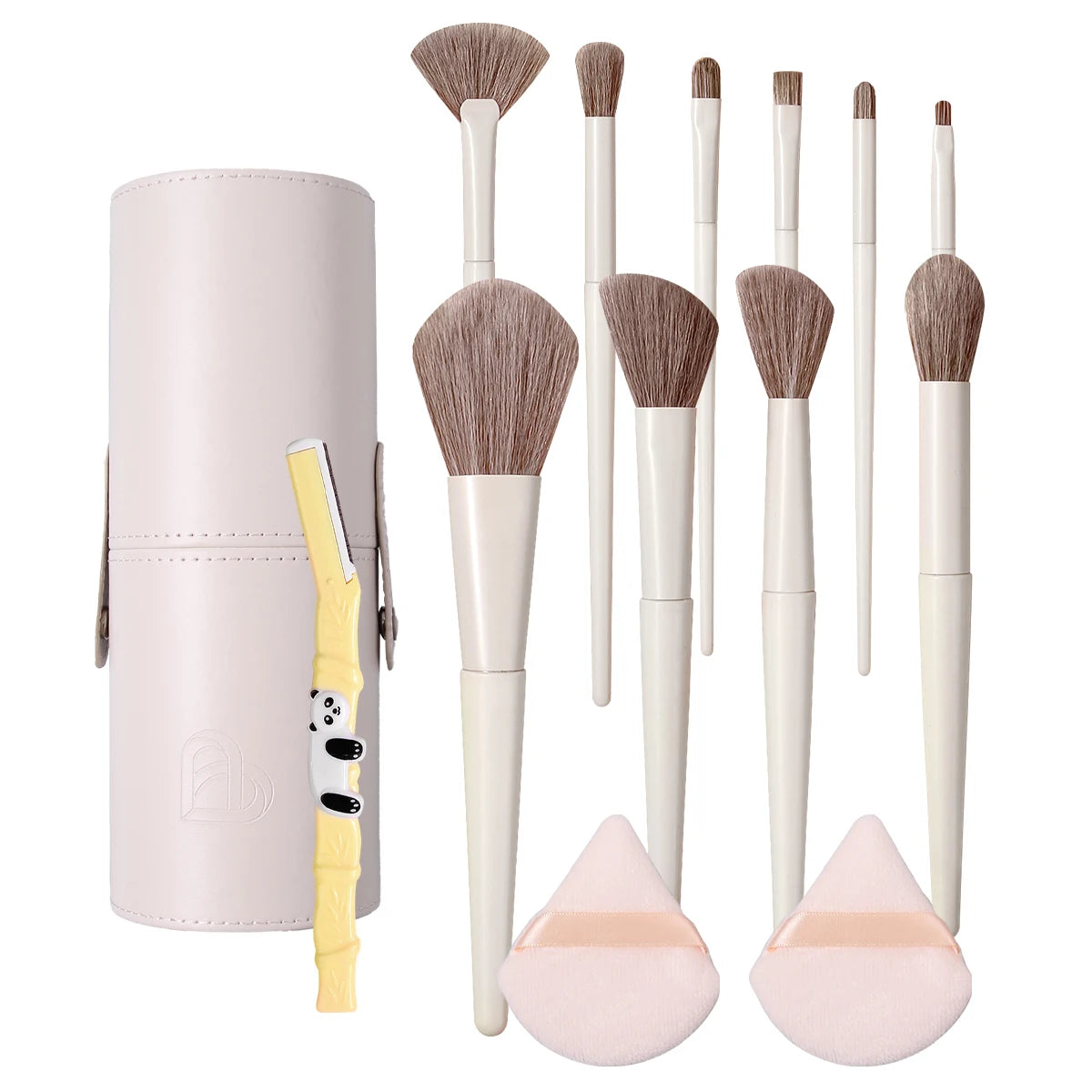 KOSSHOW 14-Pc Beige Makeup Brush Set with Case & Puffs Makeup Brush Set QXL Ivory