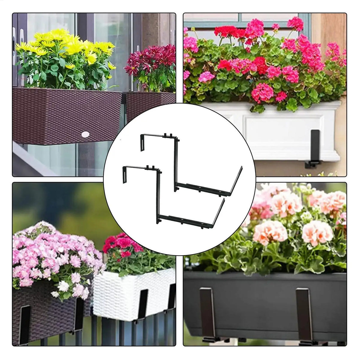 Adjustable Metal Window Box Brackets & Flower Pot Holder 2-Pack Plant Pot Bracket QXL