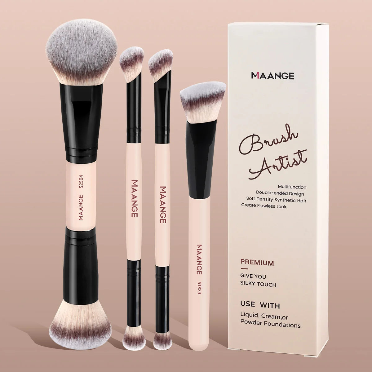 MAANGE 4-Pc Double-Ended Kabuki Makeup Brush Set Makeup Brush Set QXL Black Pink