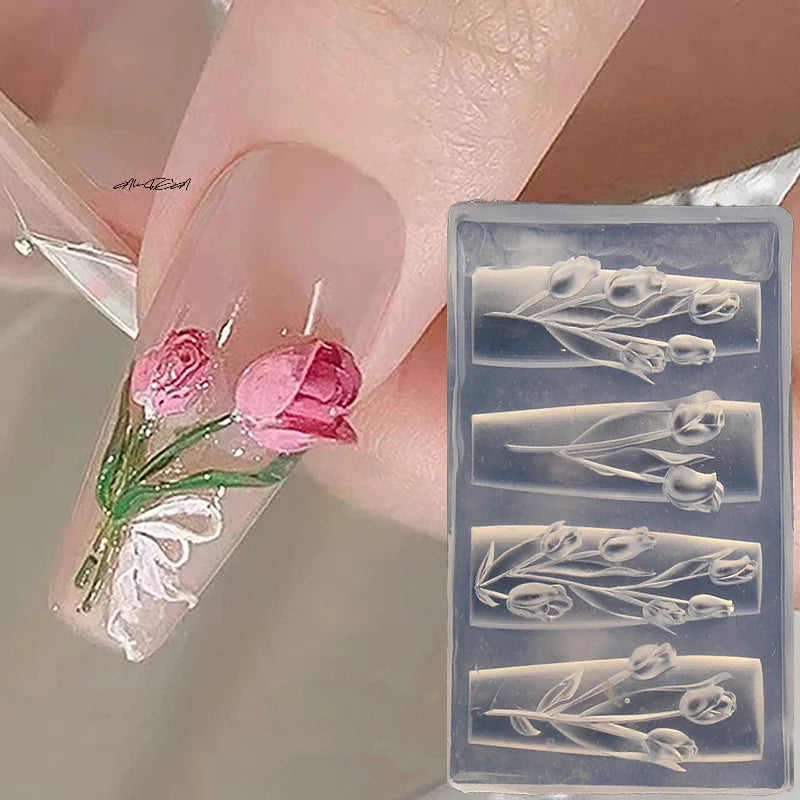 3D Silicone Nail Art Mold – Ocean, Tulip & Floral Designs Silicone Nail Mold QXL
