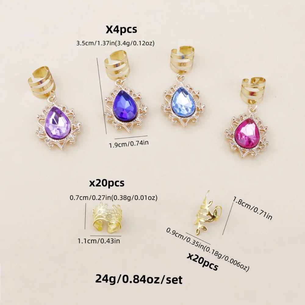 44-Pc Gemstone Dreadlock Beads | Adjustable Braid Loop Set Hair Braid Beads QXL