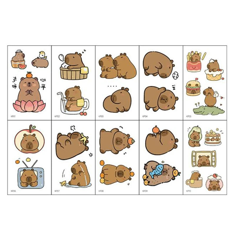 10-Sheet Capybara Temporary Tattoos for Kids | Party Favors Temporary Tattoo Stickers QXL onesize