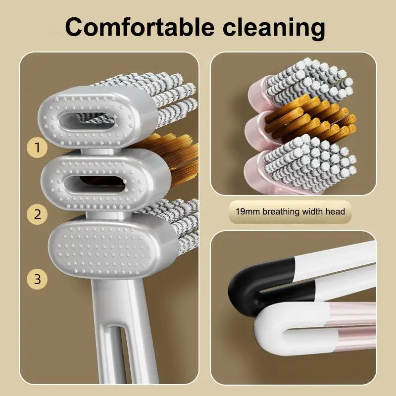 2-Pack 3-Head Toothbrush | Soft Bristle Whitening Deep Clean Manual Toothbrush QXL