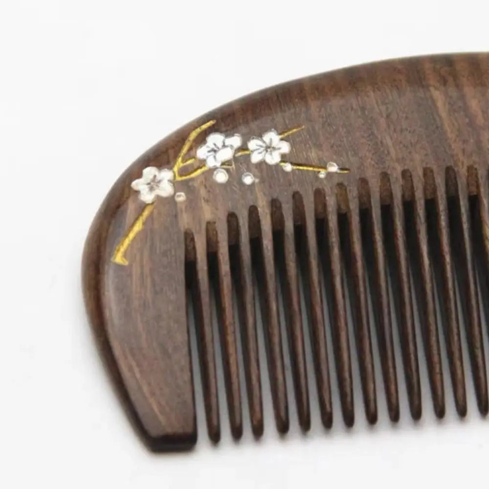 Sandalwood Hair Comb | Plum Blossom Gold Engraved Gift Wooden Hair Comb QXL