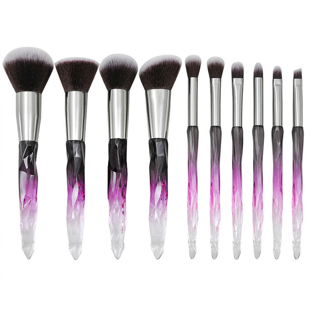 10-Pc Crystal Diamond Handle Makeup Brush Set | Full Face Makeup Brush Set QXL Amethyst Diamond 10
