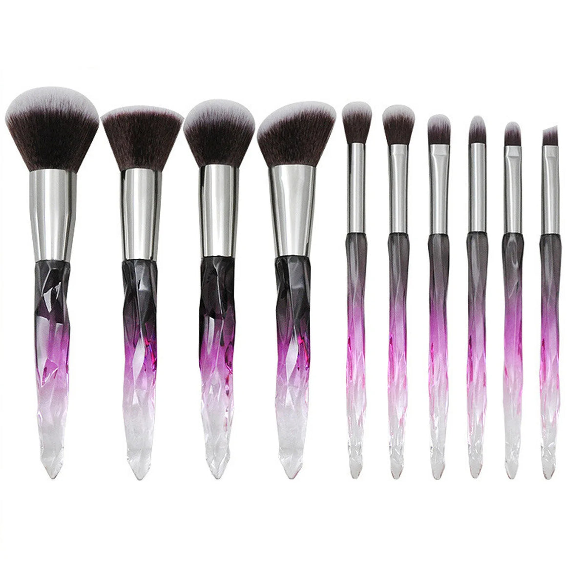 10-Pc Crystal Diamond Handle Makeup Brush Set | Full Face Makeup Brush Set QXL Amethyst Diamond 10