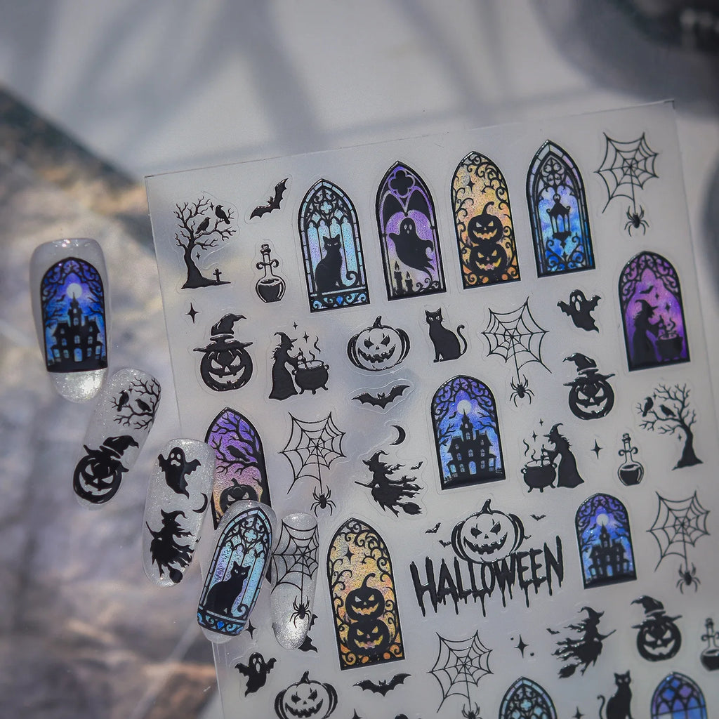 Halloween Gothic 5D Nail Stickers – Pumpkin Bat Spider Web Nail Art Stickers QXL