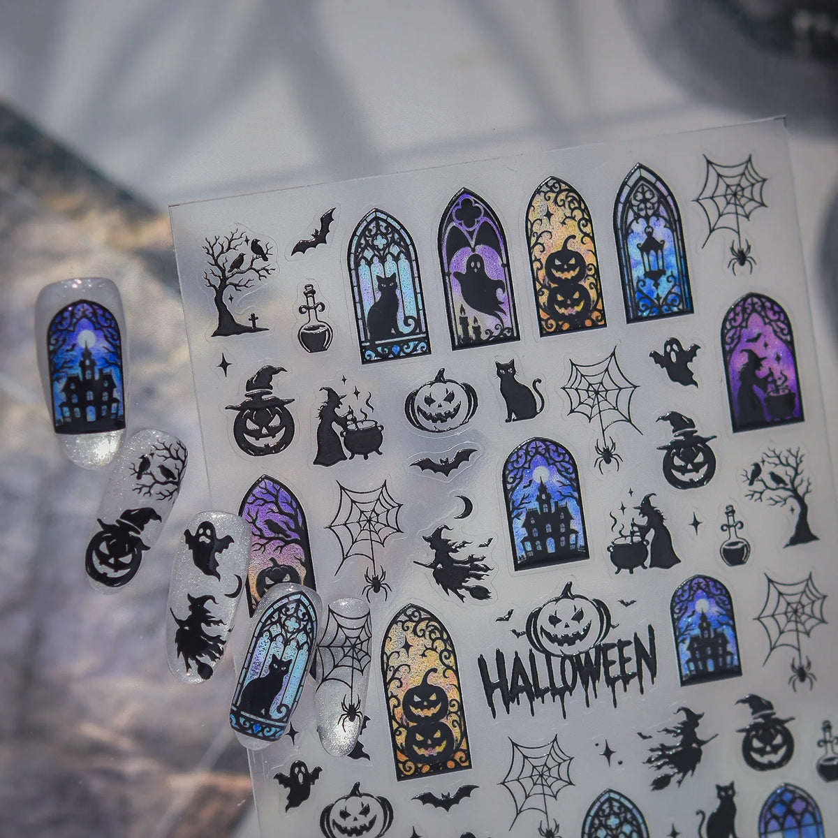 Halloween Gothic 5D Nail Stickers – Pumpkin Bat Spider Web Nail Art Stickers QXL