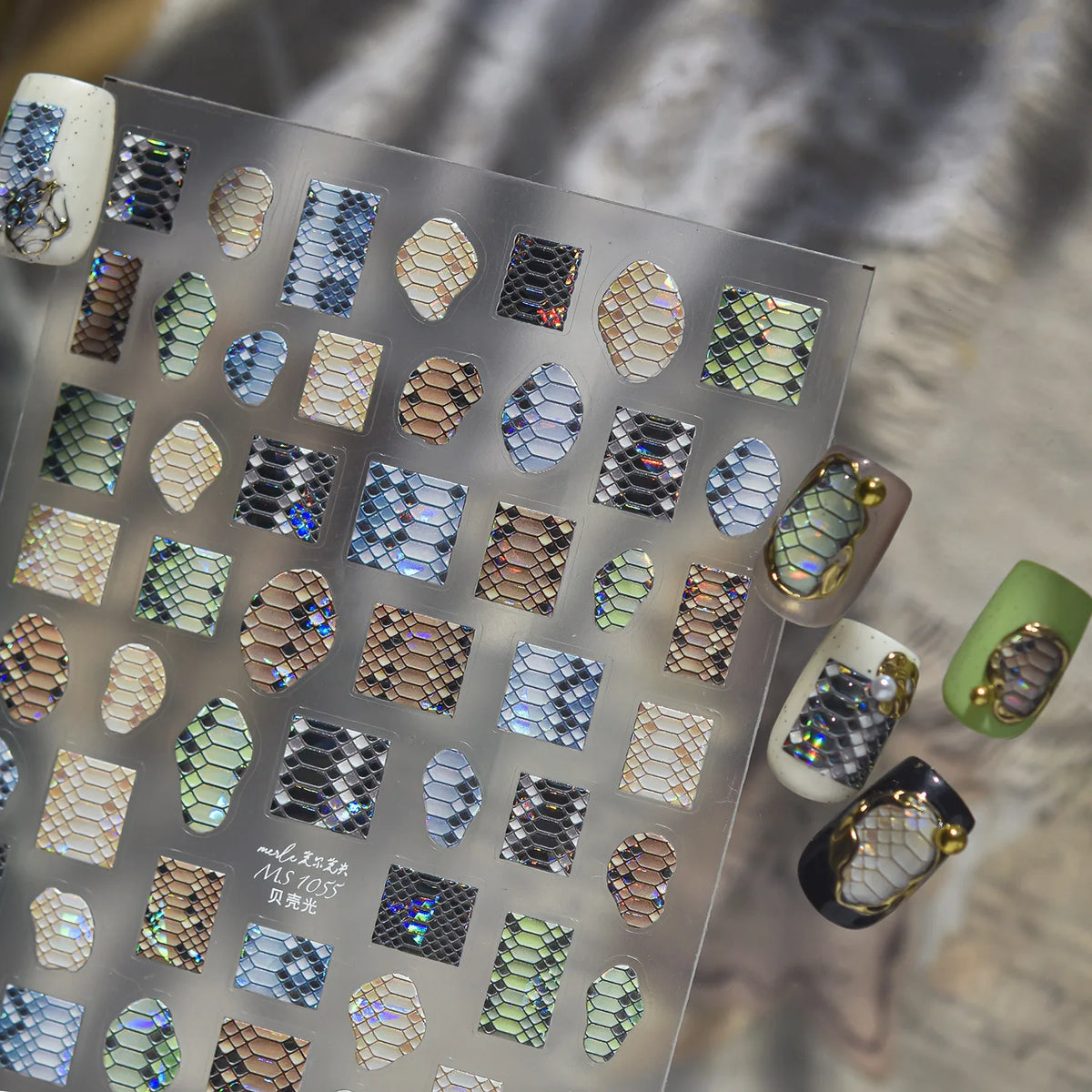 5D Iridescent Snake Scale Nail Stickers | Embossed Decals Nail Art Stickers QXL