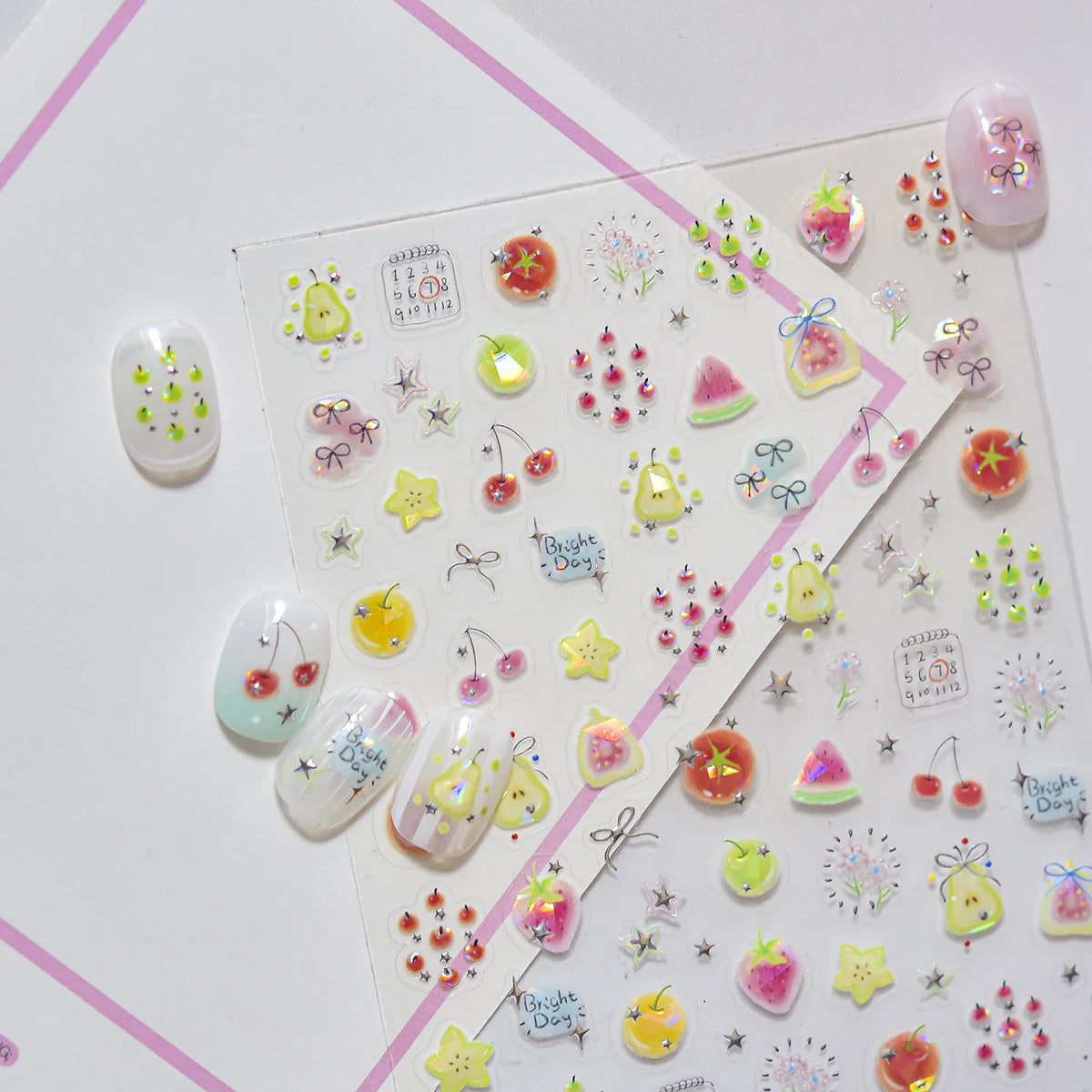 Summer Fruit 5D Nail Stickers – Strawberry Cherry Floral Decals Nail Art Stickers QXL