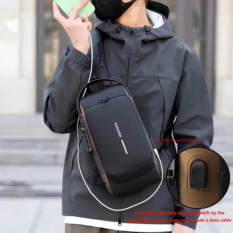 Men's Anti-Theft Chest Bag | PU Crossbody Sling Pack Crossbody Chest Bag QXL