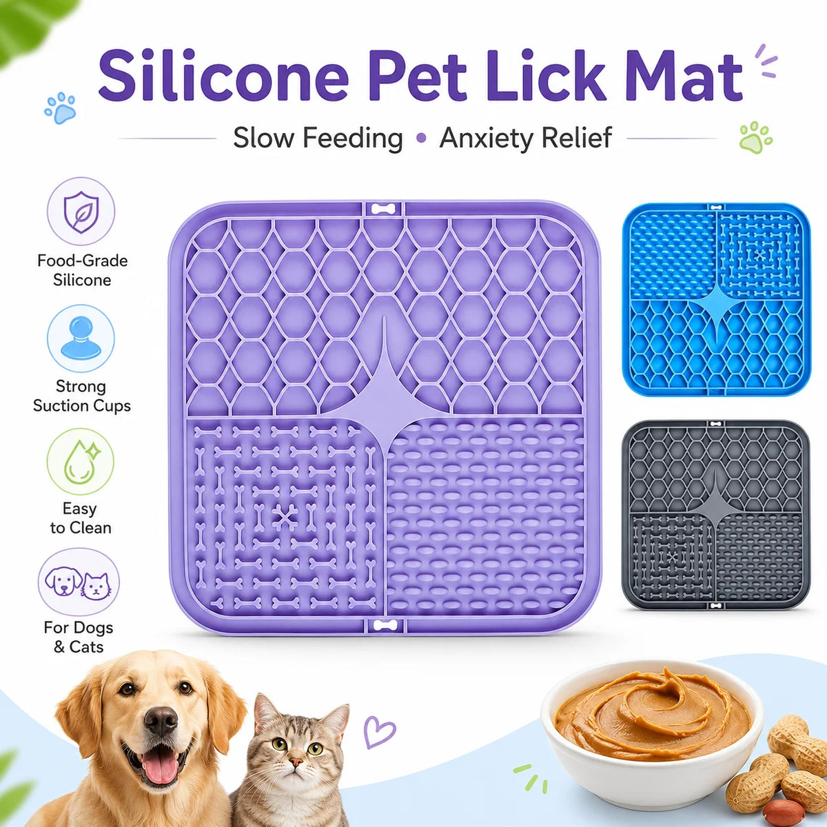 Silicone Pet Lick Mat Slow Feeder for Dogs & Cats Pet Slow Feeder Mat QXL