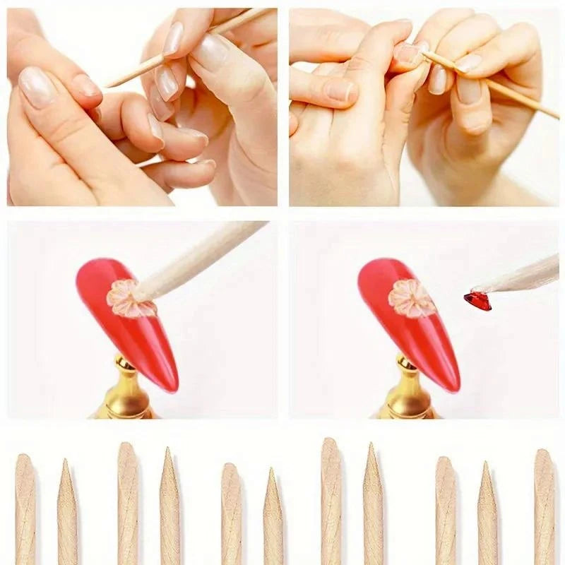Orange Wood Cuticle Pusher Sticks | Nail Manicure & Gel Art Cuticle Pusher Sticks QXL