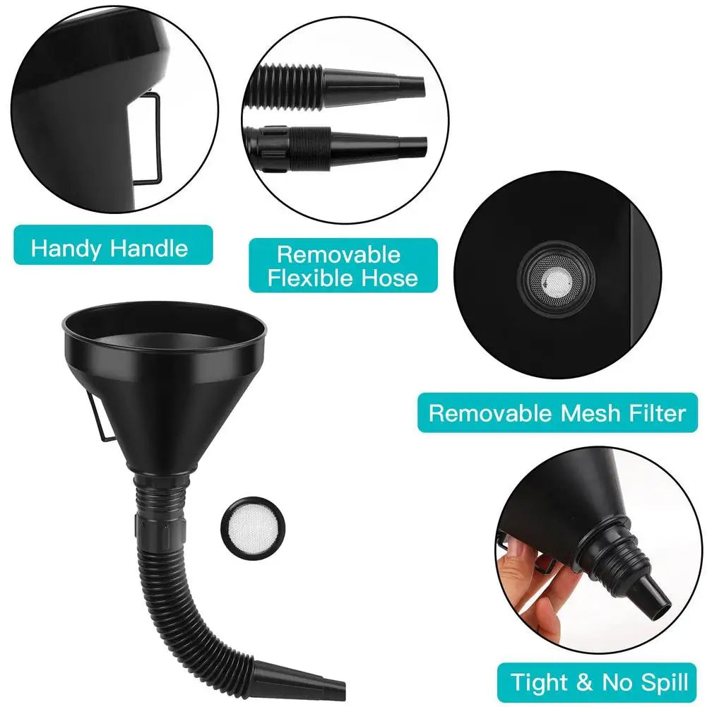 Flexible Right Angle Oil Filling Funnel Set | Wide Mouth Automotive Oil Funnel QXL