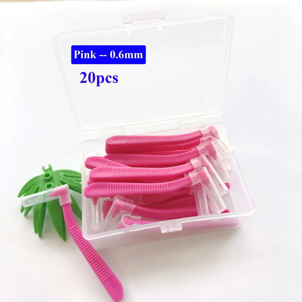 20-Pack L-Shape Interdental Brushes 0.6–1.2mm | Ortho Cleaning Interdental Brush Set QXL M437 Pink 0.6mm