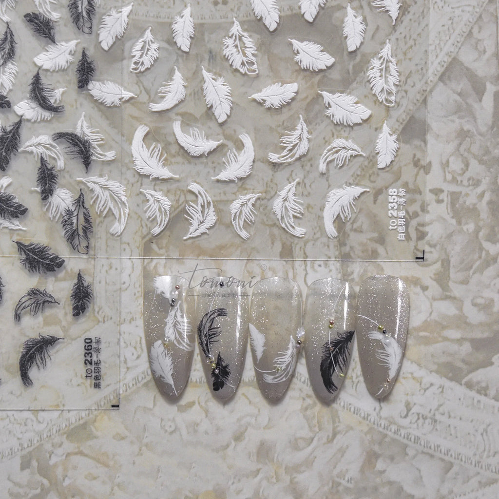 5D Feather & Letter Embossed Nail Art Stickers | NAILFYOU Nail Art Stickers QXL