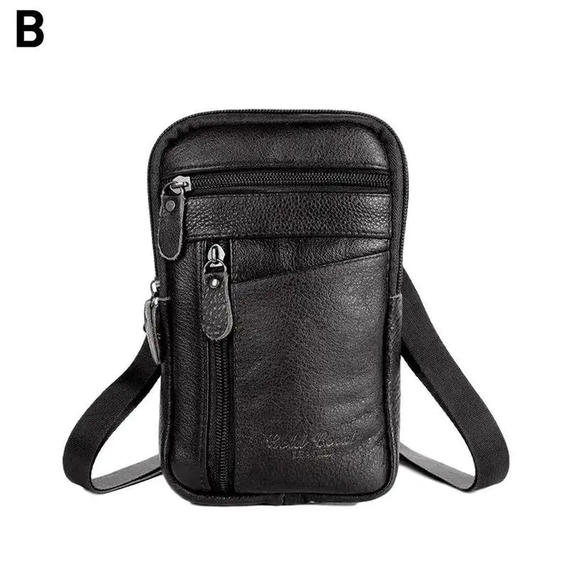 Men's Leather Crossbody Phone Bag | Multi-Pocket Waist Pack Crossbody Phone Bag QXL B
