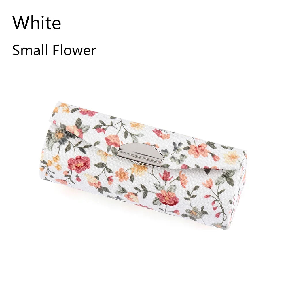 Retro Embroidered Flower Lipstick Case with Mirror | 4 Colors Lipstick Case QXL white Small Flower
