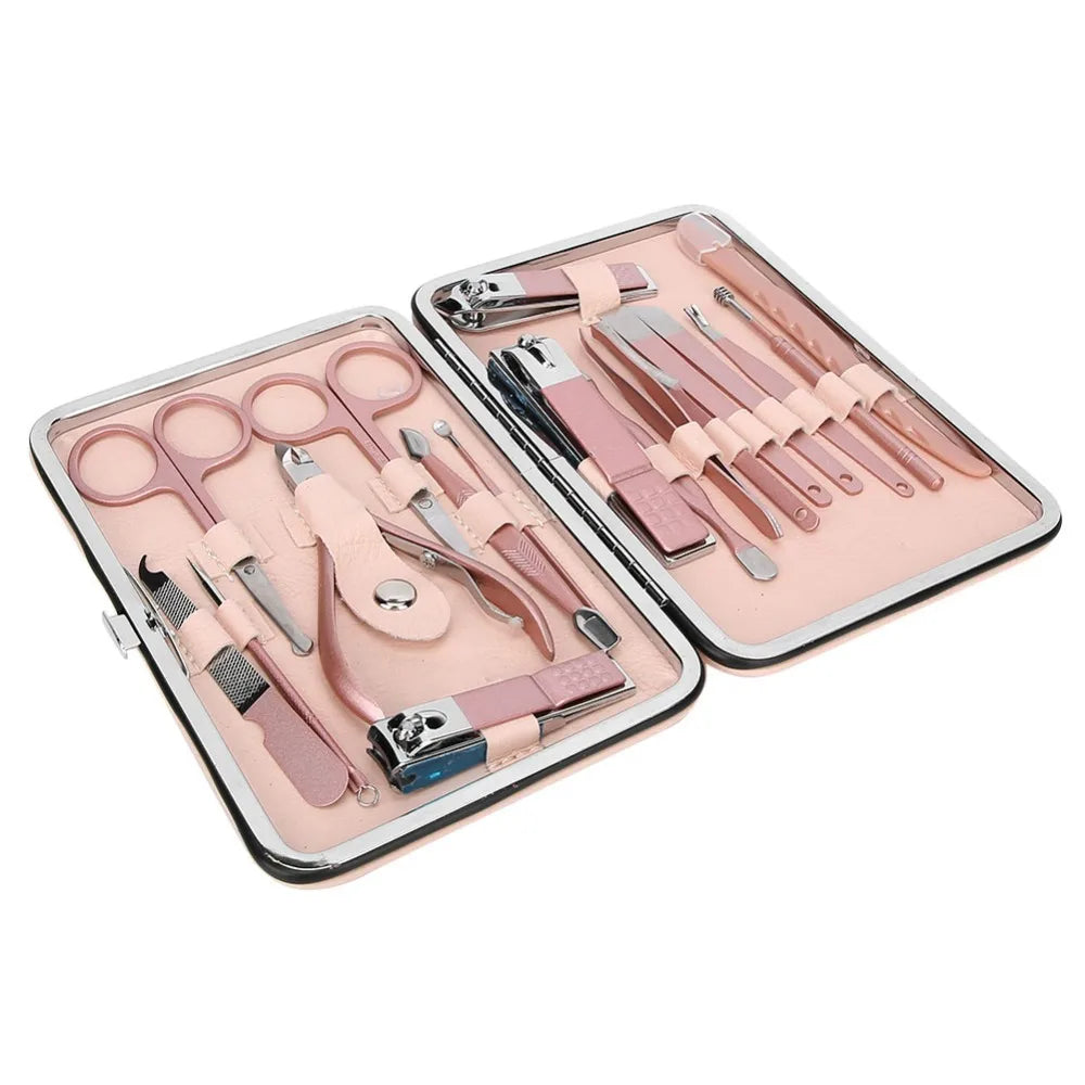 18-Pc Rose Gold Stainless Steel Nail Clipper Set & PU Case Nail Care Kit QXL Red