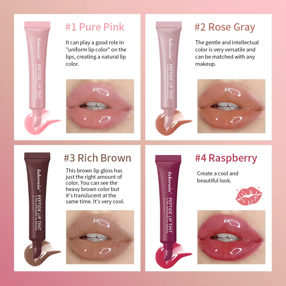 Lakerain Peptide Lip Tint | Moisturising Lip Gloss 4 Shades Lip Gloss Tint QXL