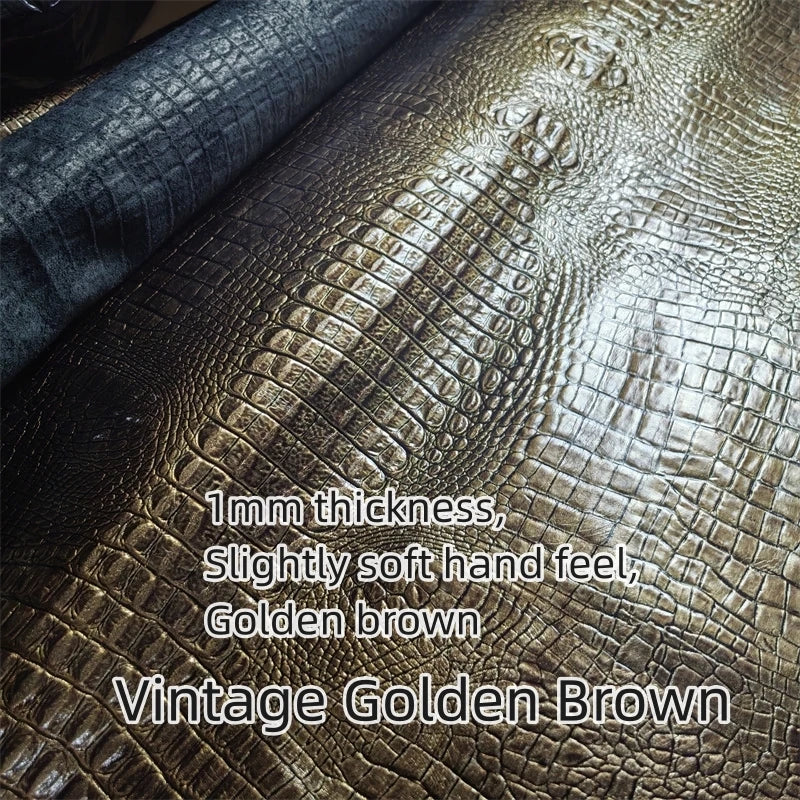 1mm Crocodile Grain Cowhide Leather Sheet | Golden Brown DIY Leather Craft Sheet QXL Dark Grey 30x40cm