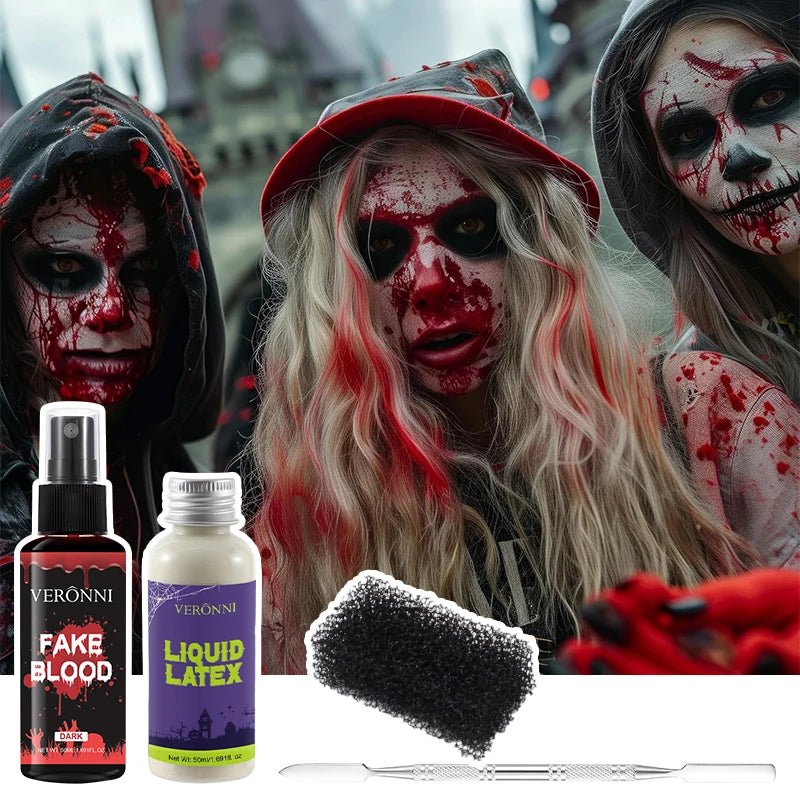 SFX Makeup Kit – Fake Blood Spray, Liquid Latex & Sponge SFX Makeup Kit QXL