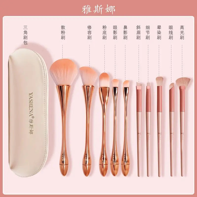 10-Pc Goat Hair Makeup Brush Set | Ultra-Soft Gift Box Makeup Brush Set QXL 10 brushes and a bag