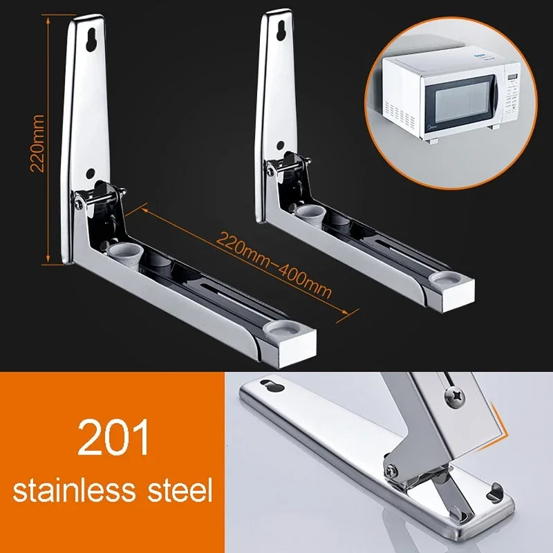 Adjustable Wall-Mount Microwave Shelf | Stainless Steel Rack Kitchen Wall Shelf QXL