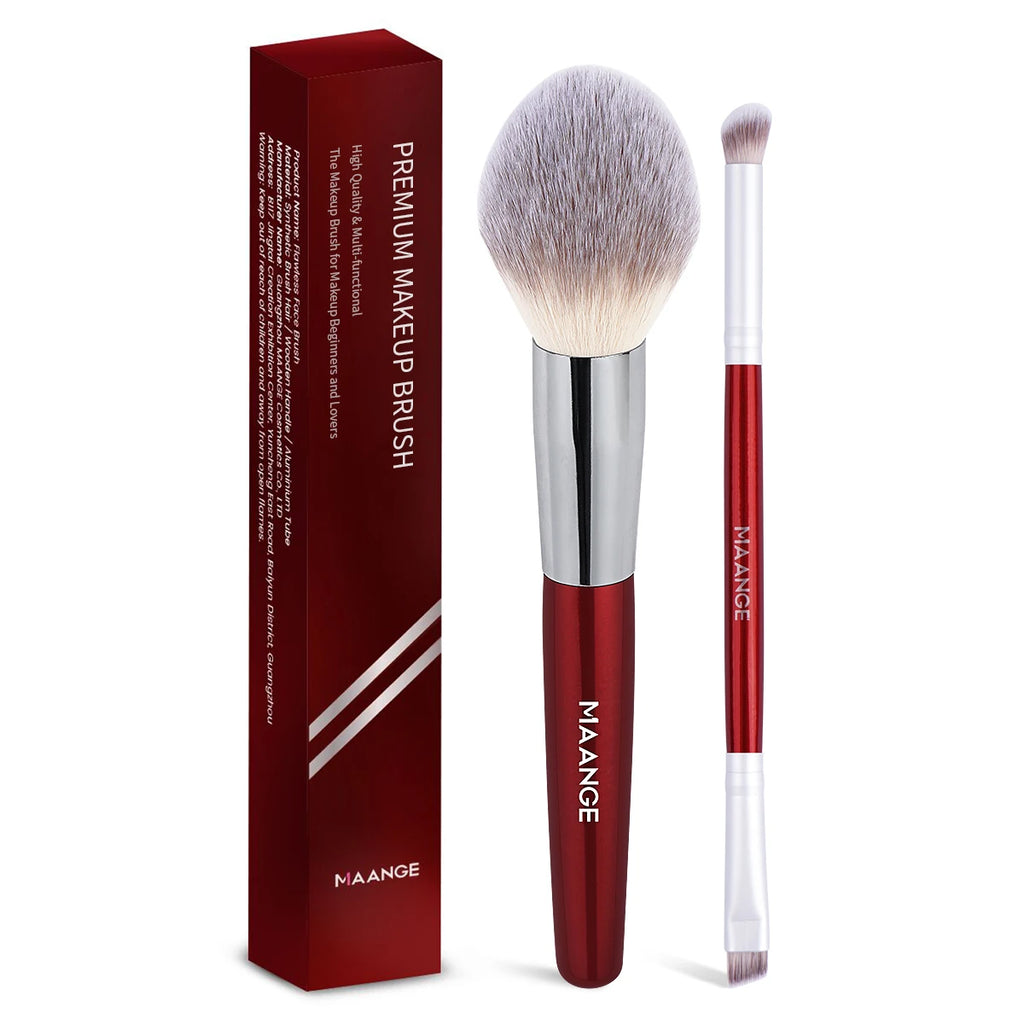 MAANGE 2-Pc Soft Synthetic Makeup Brush Set | Blush & Highlight Makeup Brush Set QXL