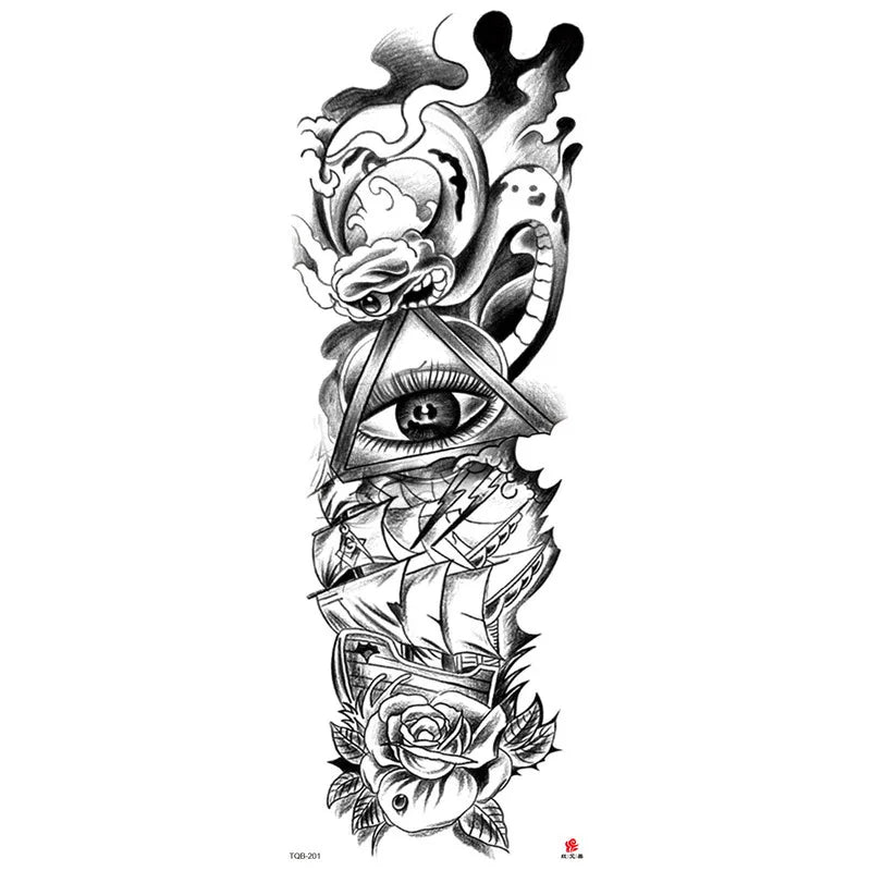 Full-Arm Black & White Sketch Temporary Tattoo Stickers Temporary Tattoo Sticker QXL