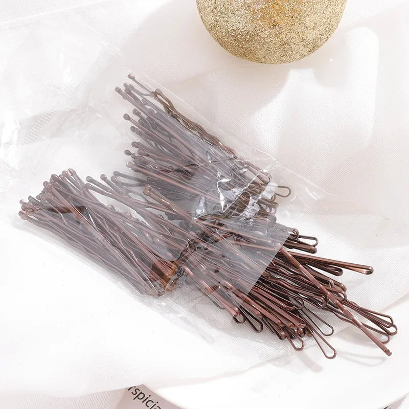100-Pack Wave Bobby Pins Black & Gold | 5cm Invisible Hairclips Hair Bobby Pins QXL