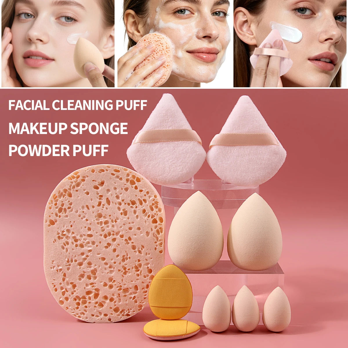 KOSSHOW 10-Pc Makeup Sponge & Powder Puff Set | All-in-One Kit Makeup Sponge Set QXL MULTICOLOR