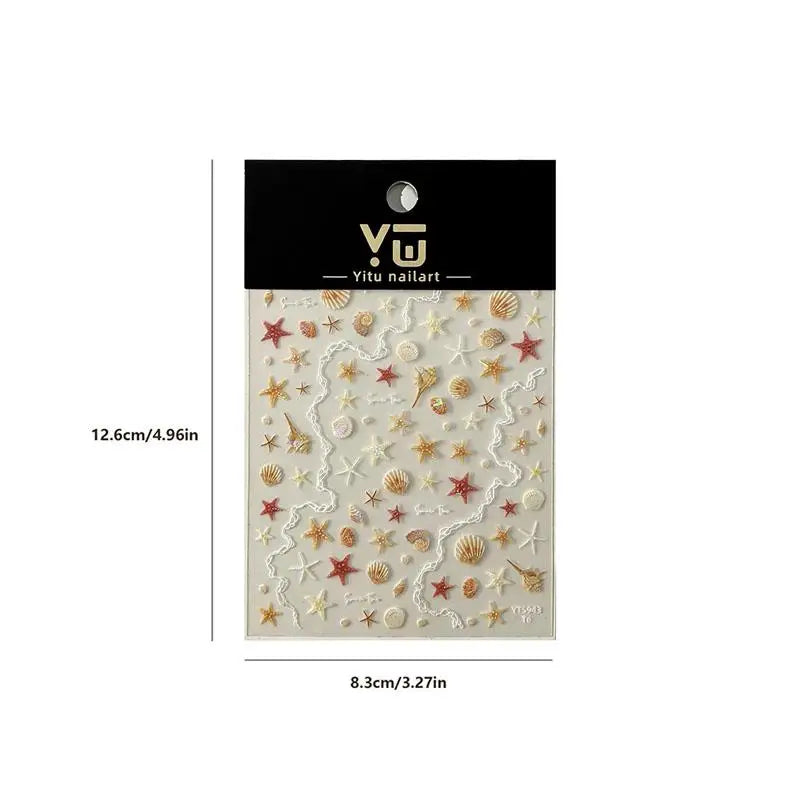 5D Embossed Seashell & Starfish Nail Stickers | Summer Decals Nail Art Stickers QXL