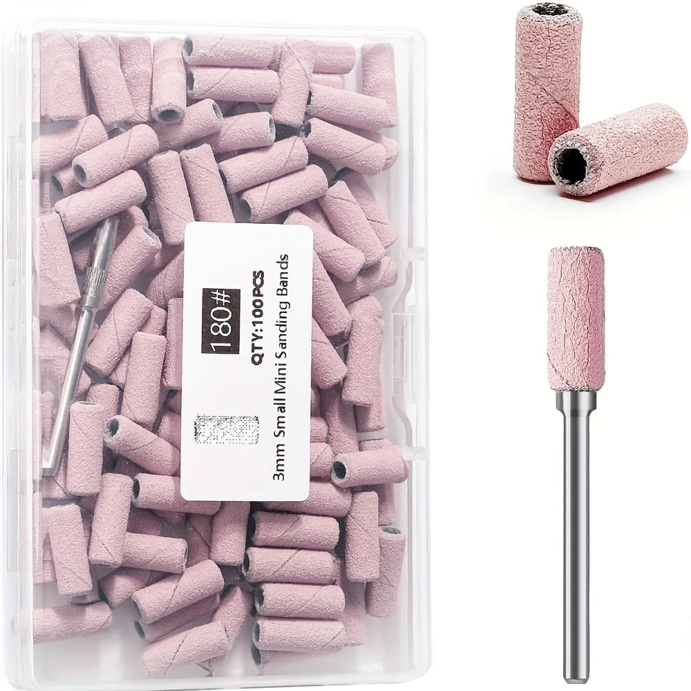 100-Pack Nail Drill Sanding Bands for Manicure & Pedicure Nail Sanding Bands QXL Pink