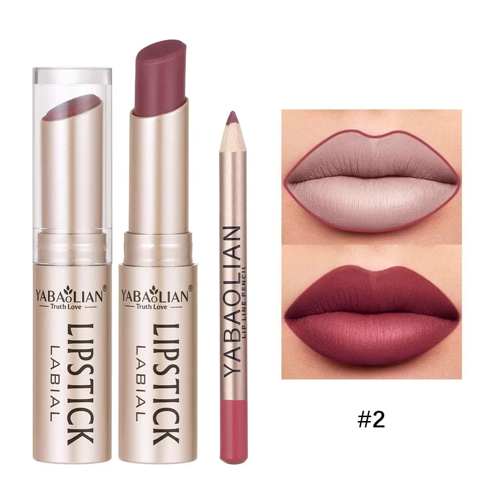 2-in-1 Matte Lipstick & Lip Liner Set | Waterproof High Pigment Lip Makeup Set QXL