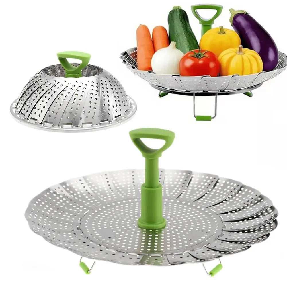 Foldable Stainless Steel Steamer Basket Set – 9" & 11" | 2-Pack Steamer Basket Set QXL