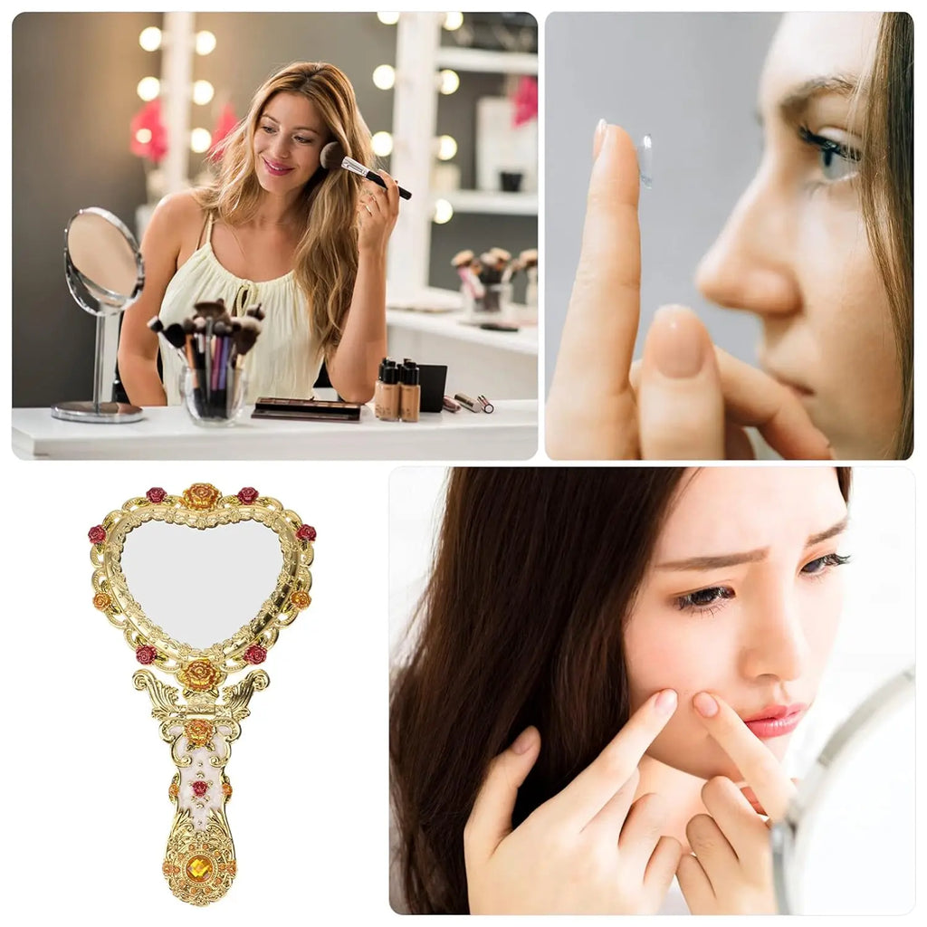 Vintage Heart-Shaped Gold Hand Mirror | European Vanity Mirror Vanity Hand Mirror QXL