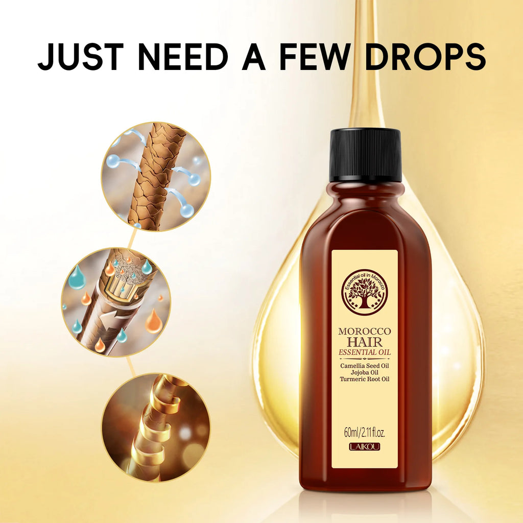 LAIKOU Morocco Argan Hair Oil 60ml – Leave-In Serum & Conditioner Leave-In Hair Oil QXL