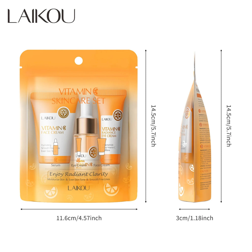 LAIKOU Vitamin C Set – Serum, Eye Cream & Face Moisturizer Skincare Gift Set QXL 01