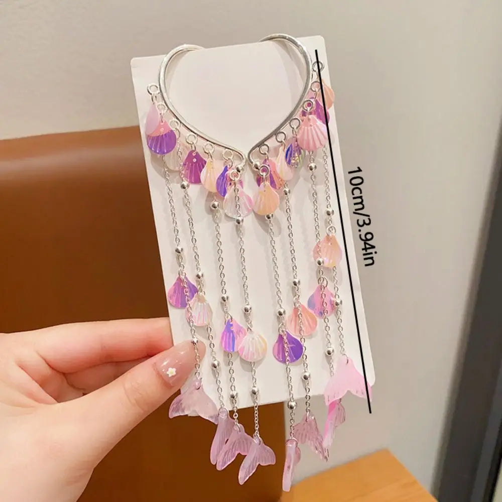 Kids Mermaid Pearl Fairy Hair Clips | Tassel Forehead Chain Kids Hair Clips QXL