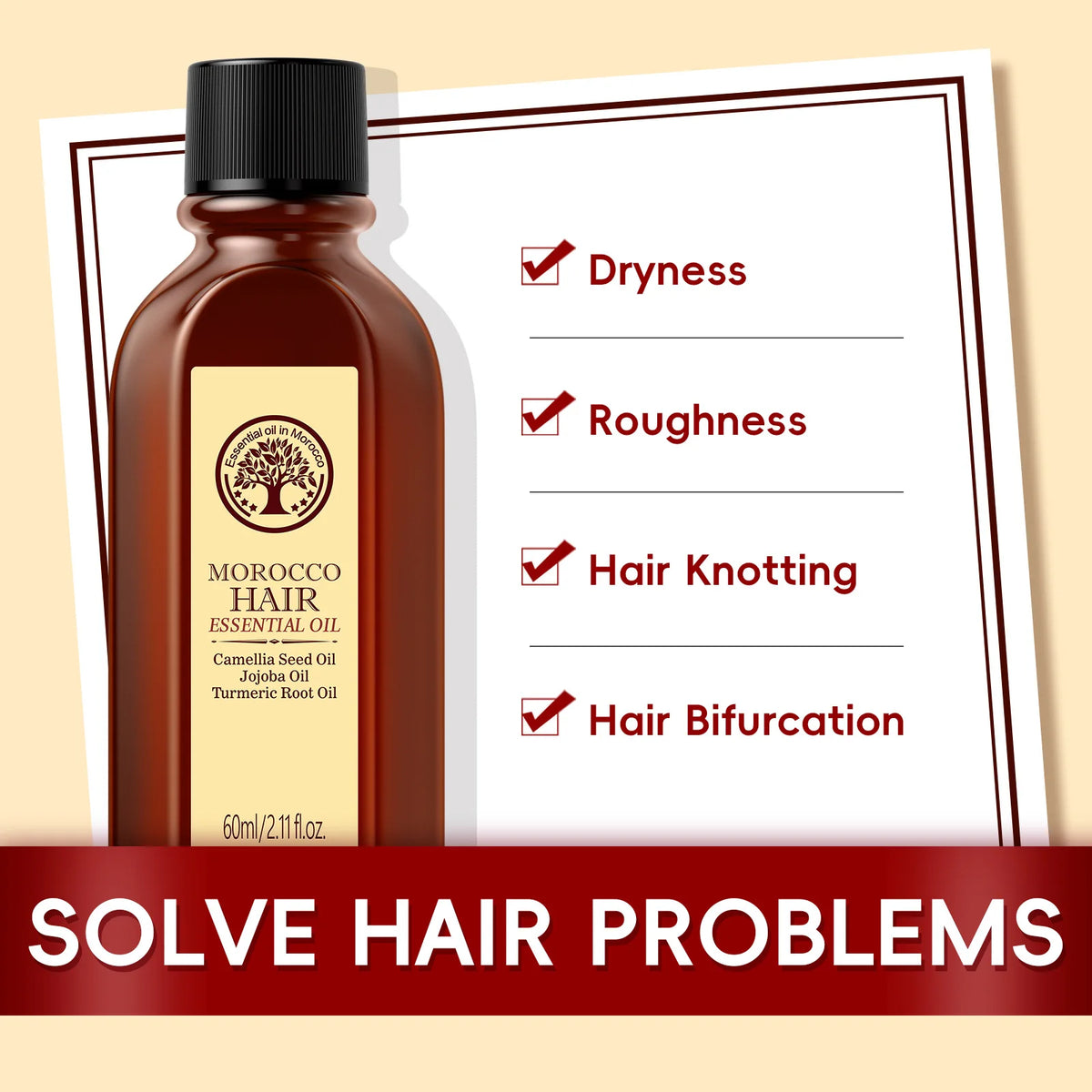 LAIKOU Morocco Argan Hair Oil 60ml – Leave-In Serum & Conditioner Leave-In Hair Oil QXL