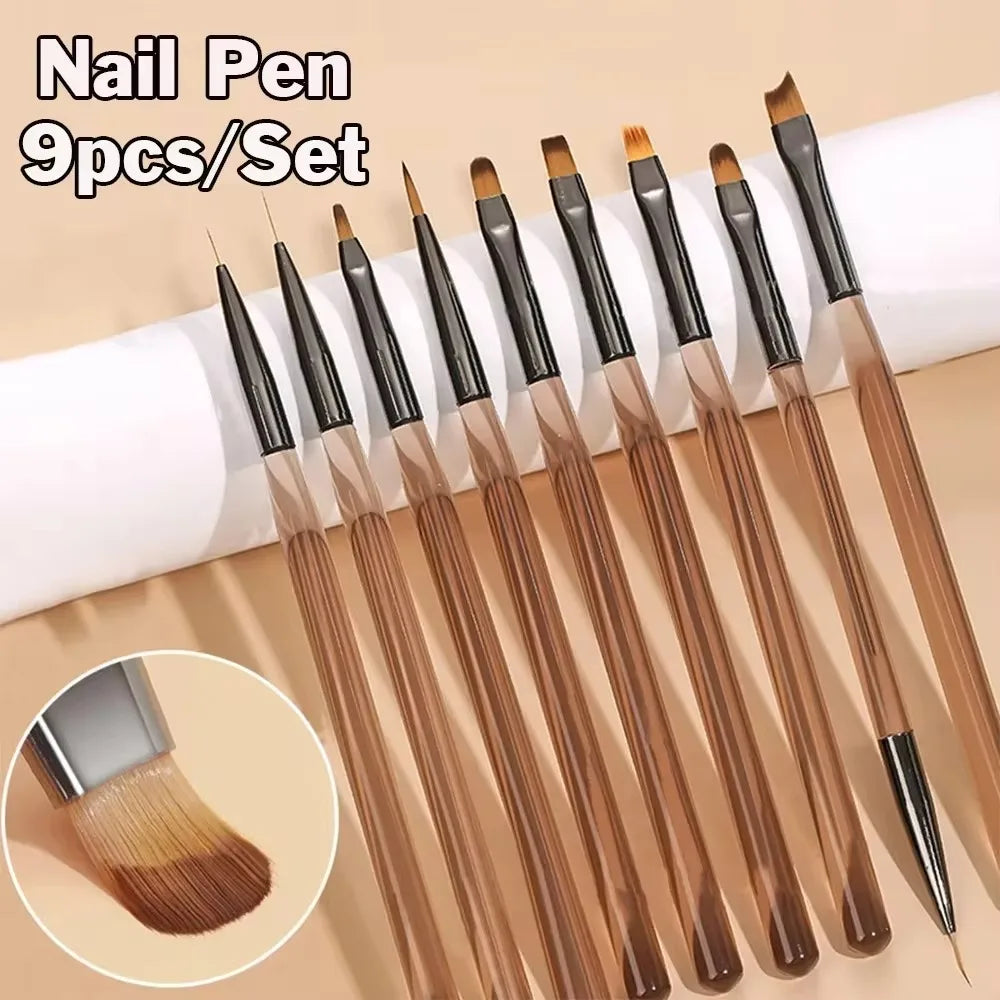 9-Piece Nail Art Brush Set | UV Gel, Liner & Acrylic Nail Art Brush Set QXL