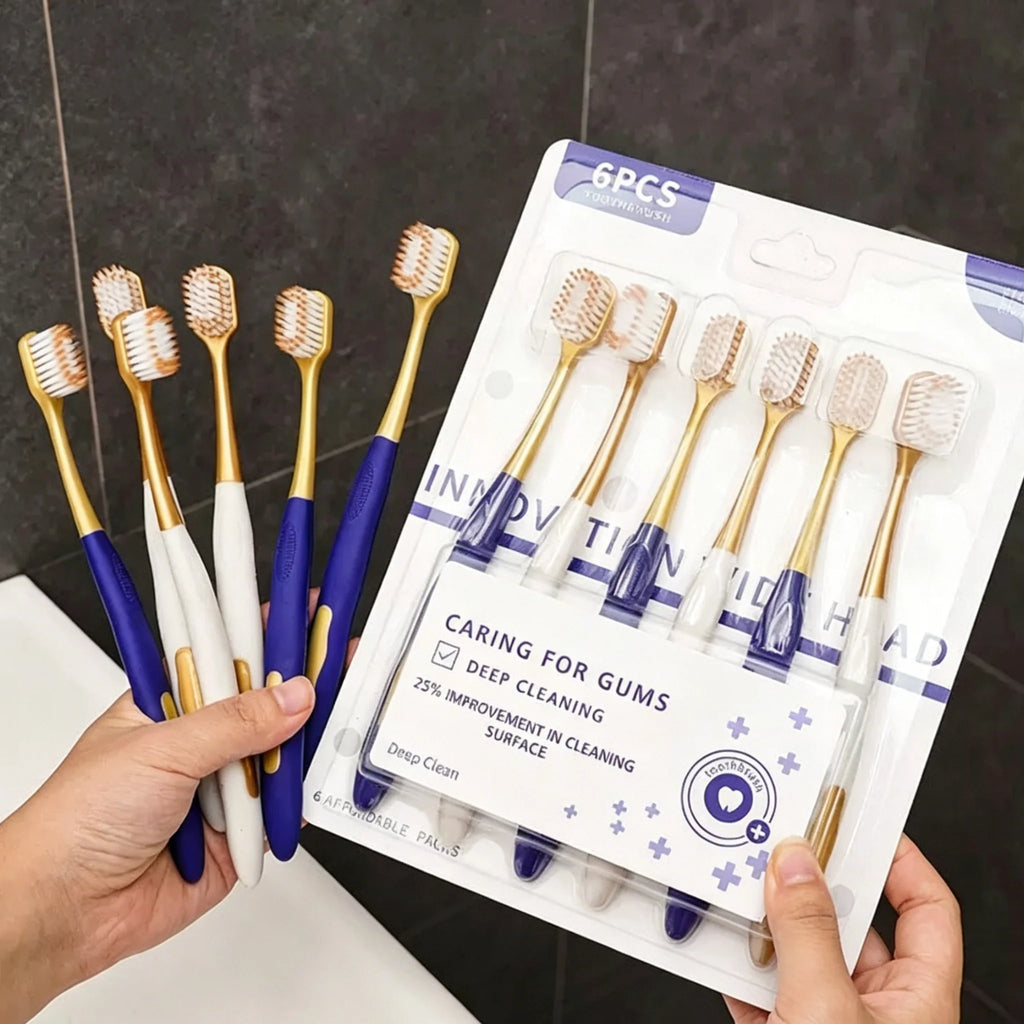 6-Pack Adult Soft Bristle Toothbrush | Wide Head Unisex Set Manual Toothbrush QXL