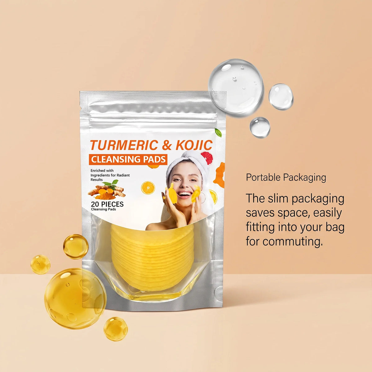 20-Pack Turmeric Cleansing Pads | Brighten & Hydrate Skin Facial Cleansing Pads QXL